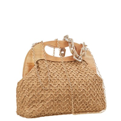 Verde Αμπιγιέ Ψάθινη Τσάντα Ώμου Κάμελ hover