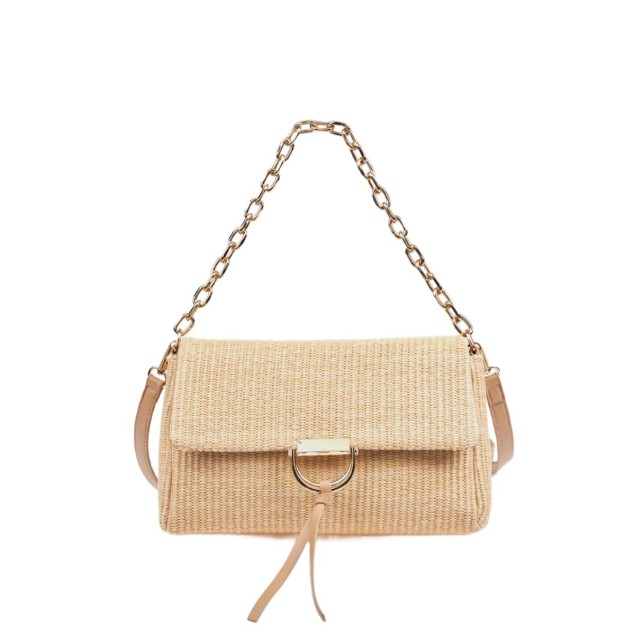 Verde Αμπιγιέ Ψάθινη Τσάντα Ώμου Μπεζ