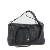 Verde Αμπιγιέ Ψάθινη Τσάντα Ώμου Μαύρο