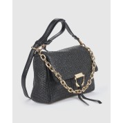 Verde Αμπιγιέ Ψάθινη Τσάντα Ώμου Μαύρο