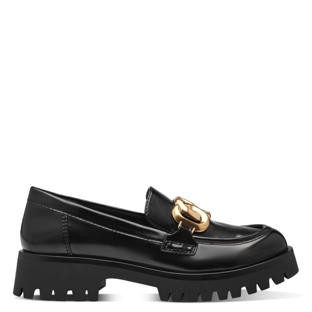 Tamaris Γυναικεία Loafers Λουστρίνι με Χρυσή Εγκράφα Μαύρα 1-24790-43-014