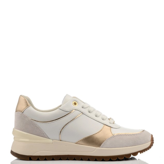 Geox Γυναικεία Sneakers Δερμάτινα Λευκό/Χρυσό D5500A-08522-C1327