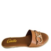 Camille Γυναικεία Σανδάλια με Χρυσή Εγκράφα Κάμελ QL2023-25C