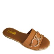 Camille Γυναικεία Σανδάλια με Χρυσή Εγκράφα Κάμελ QL2023-25C