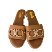 Camille Γυναικεία Σανδάλια με Χρυσή Εγκράφα Κάμελ QL2023-25C