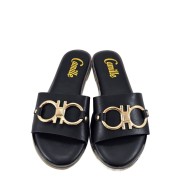 Camille Γυναικεία Σανδάλια με Χρυσή Εγκράφα Μαύρα QL2023-25M