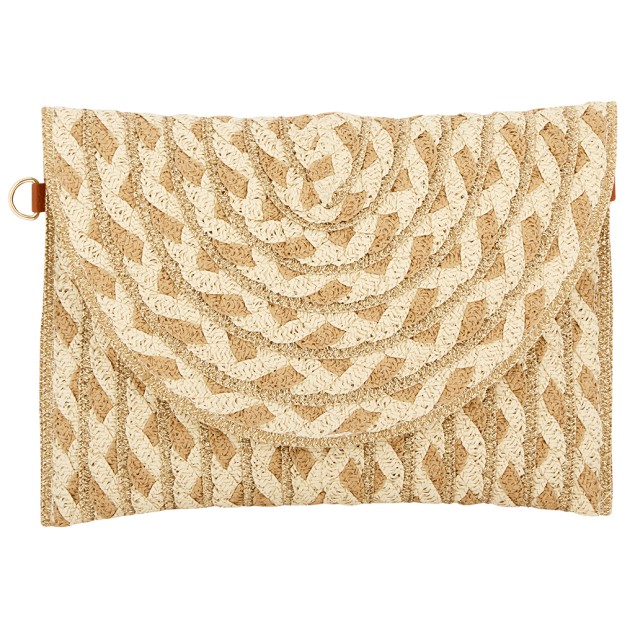 4Queens Τσαντάκι Φάκελος Ψάθινο Μπεζ